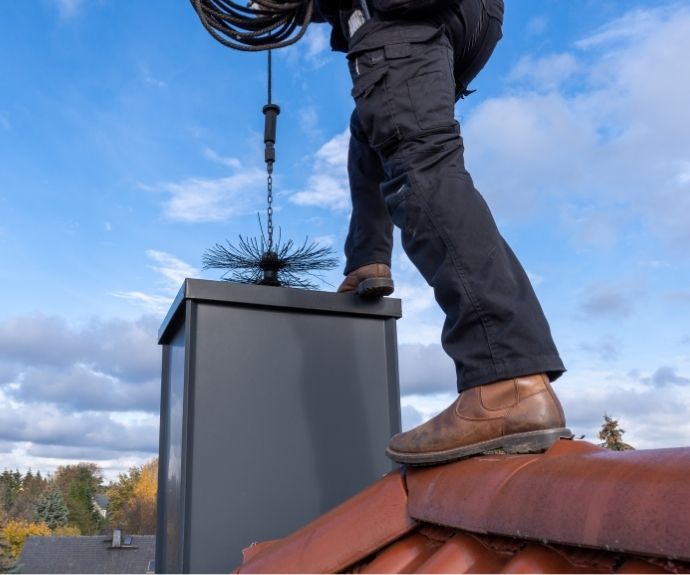 Chimney cleaning service at a New Jersey home during a clear day