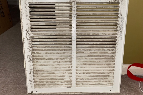 Moldy air duct in New Jersey showing signs of contamination before remediation takes place Moldy air duct in New Jersey showing signs of contamination before remediation takes place
